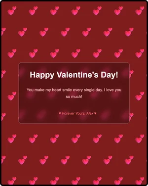 Bold Valentine Heart Card - Deep red background with white text