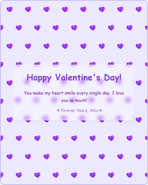 Dreamy Purple Heart Card - Lavender background with purple hearts